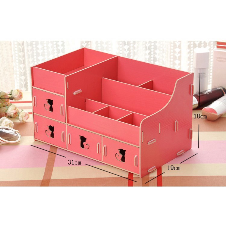 Purchased Makeup Organizer Cosmetics Storage Boxes Diy Wooden Case With 4 Drawers Size 31 X 19 18cm Watermelon Red