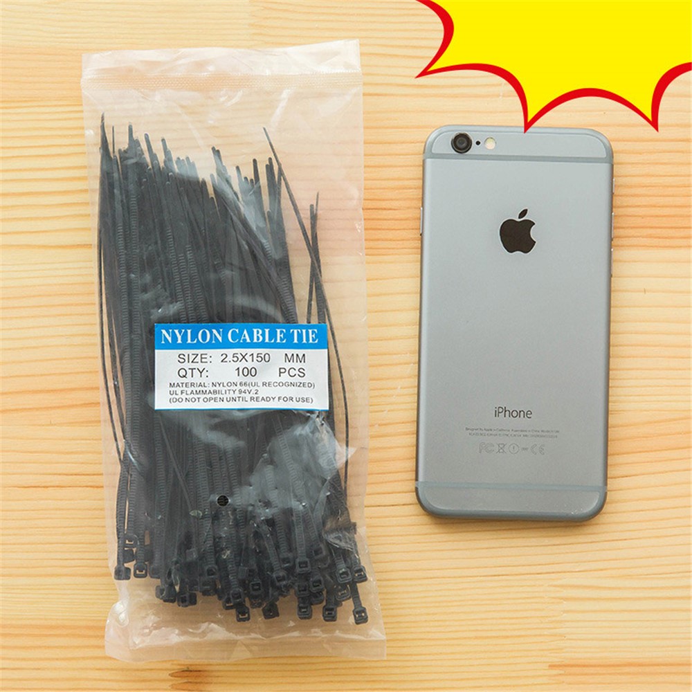 100Pcs/Lot 2.5 x 200mm 8-inch Self-locking Nylon Cable Ties - Black-3
