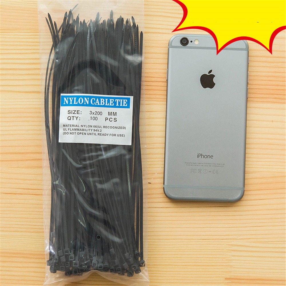 100Pcs/Lot 2.5 x 200mm 8-inch Self-locking Nylon Cable Ties - Black-4