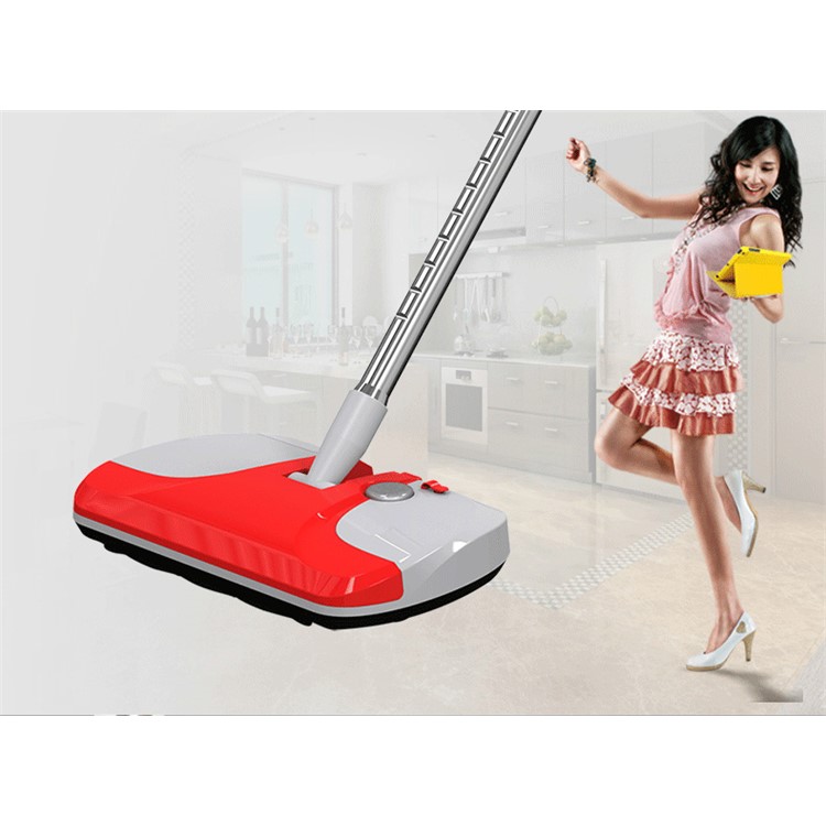 Household Hand Push Extendable Cordless Electric Sweeper Broom - Red / EU Plug-7