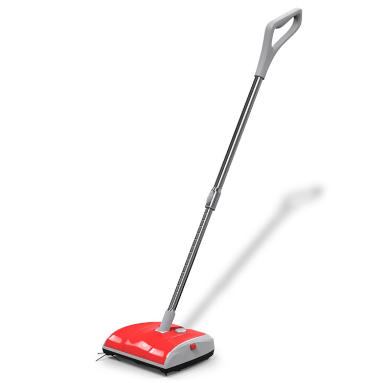 Household Hand Push Extendable Cordless Two-wheeled Electric Sweeper Broom - Red / EU Plug-1