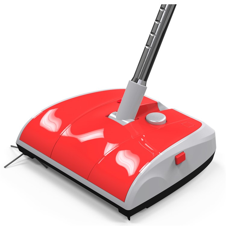 Household Hand Push Extendable Cordless Two-wheeled Electric Sweeper Broom - Red / EU Plug-2