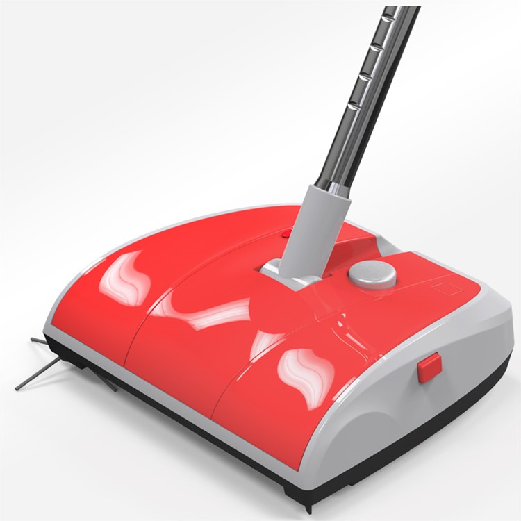 Household Hand Push Extendable Cordless Two-wheeled Electric Sweeper Broom - Red / EU Plug-4