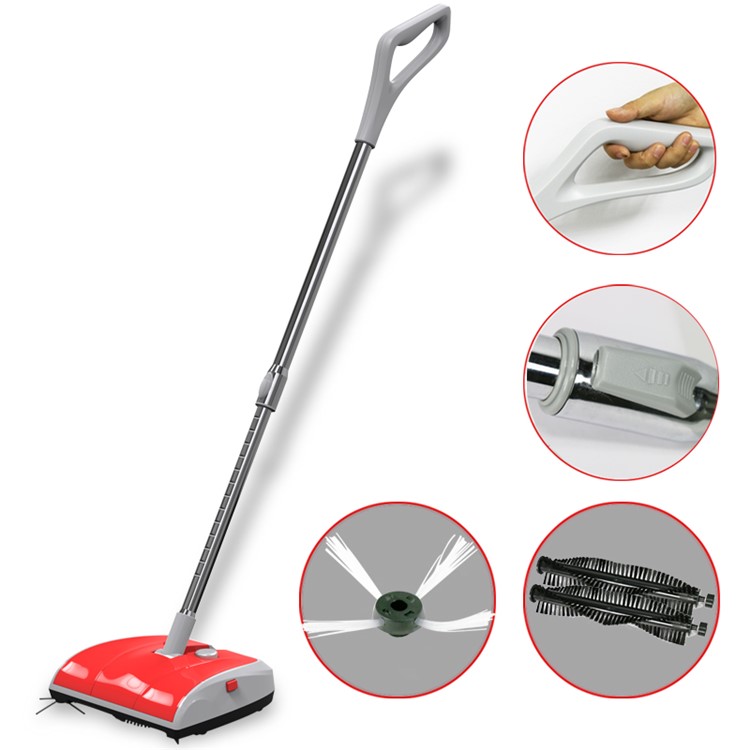 Household Hand Push Extendable Cordless Two-wheeled Electric Sweeper Broom - Red / EU Plug-6