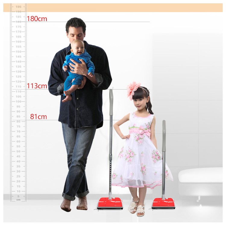 Household Hand Push Extendable Cordless Two-wheeled Electric Sweeper Broom - Red / EU Plug-7