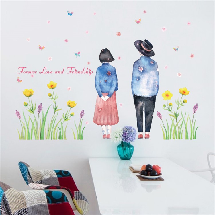Lovers and Flowers PVC Wall Stickers Removable Living Room Decal, Size: 50 x 70cm-1