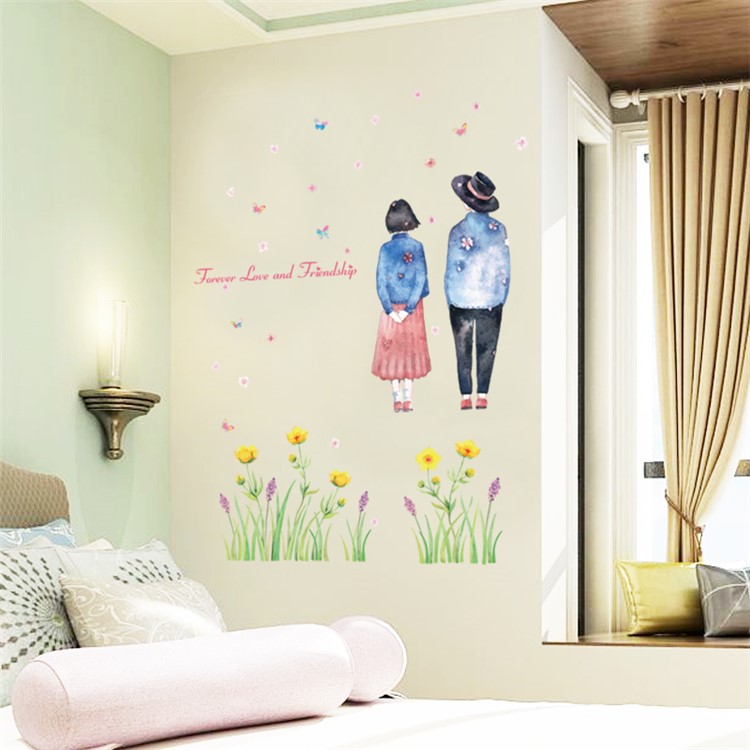 Lovers and Flowers PVC Wall Stickers Removable Living Room Decal, Size: 50 x 70cm-2