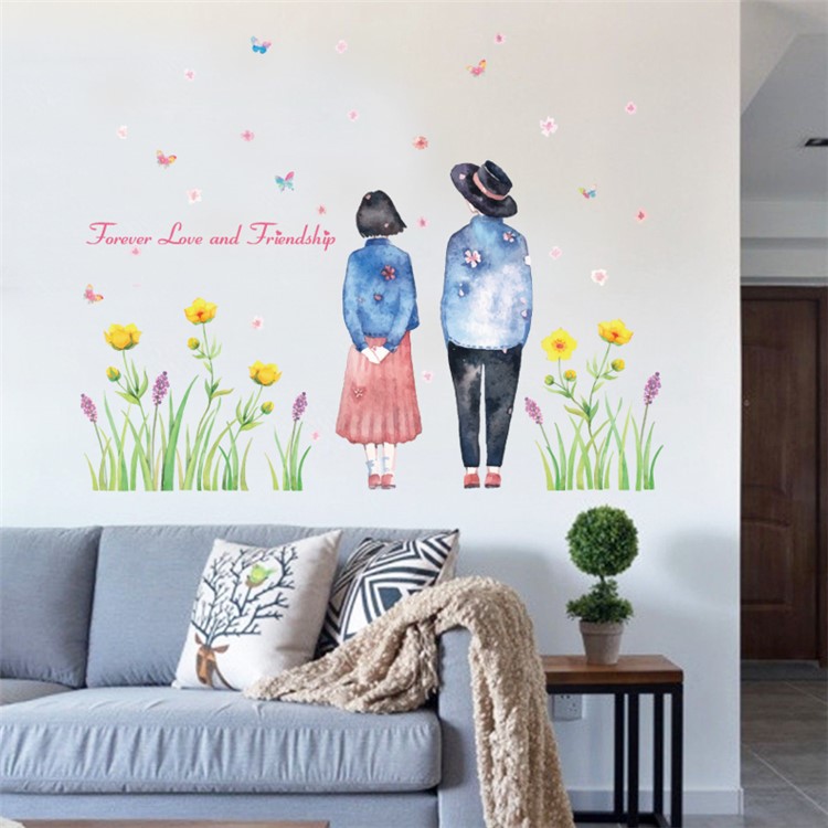Lovers and Flowers PVC Wall Stickers Removable Living Room Decal, Size: 50 x 70cm-3