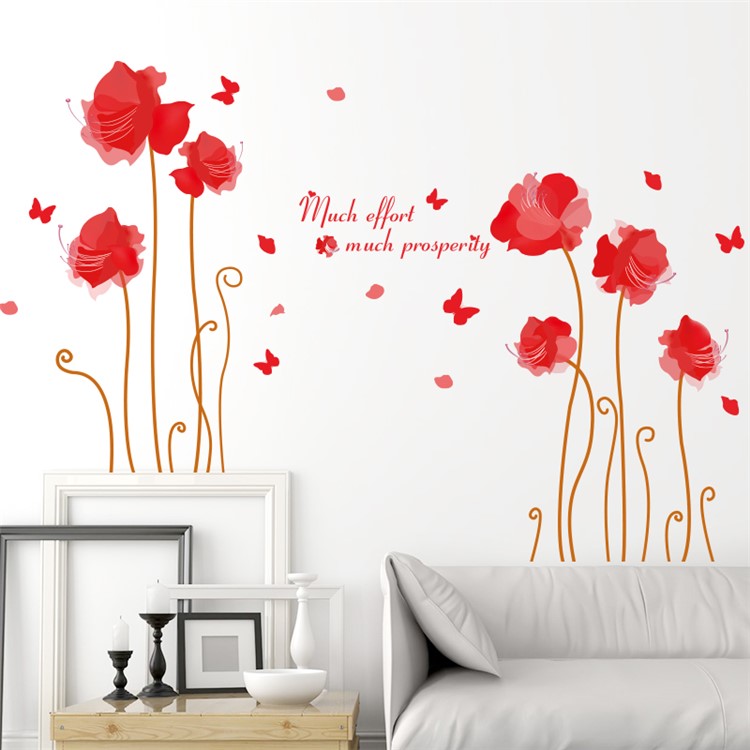 Red Flowers PVC Wall Stickers Removable Living Room Decal, Size: 60 x 90cm-1