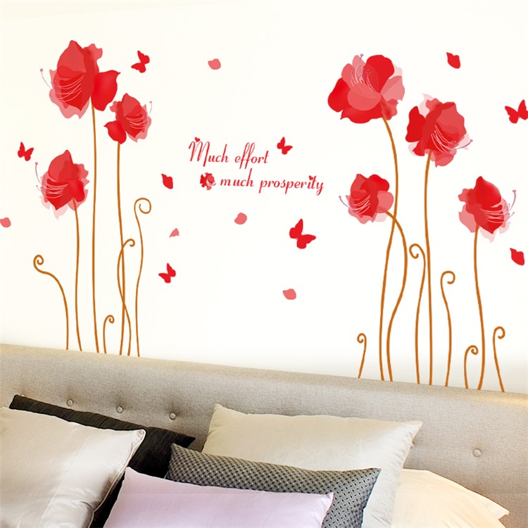 Red Flowers PVC Wall Stickers Removable Living Room Decal, Size: 60 x 90cm-2