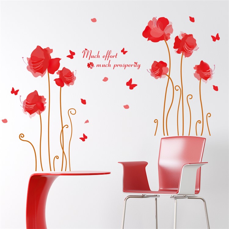 Red Flowers PVC Wall Stickers Removable Living Room Decal, Size: 60 x 90cm-3