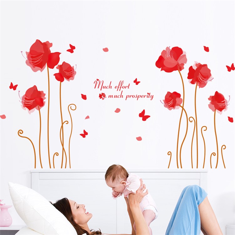 Red Flowers PVC Wall Stickers Removable Living Room Decal, Size: 60 x 90cm-4