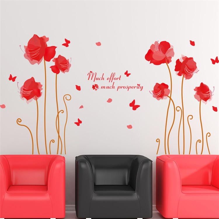 Red Flowers PVC Wall Stickers Removable Living Room Decal, Size: 60 x 90cm-5