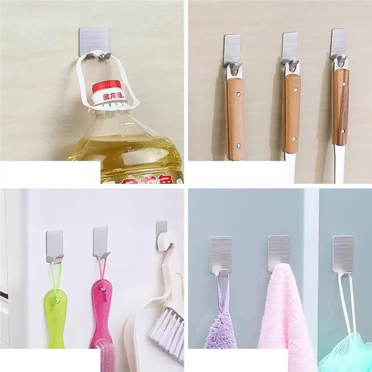 10PCS/Lot 304 Stainless Steel Adhesive Hooks Wall Mount Hangers for Household Use-6