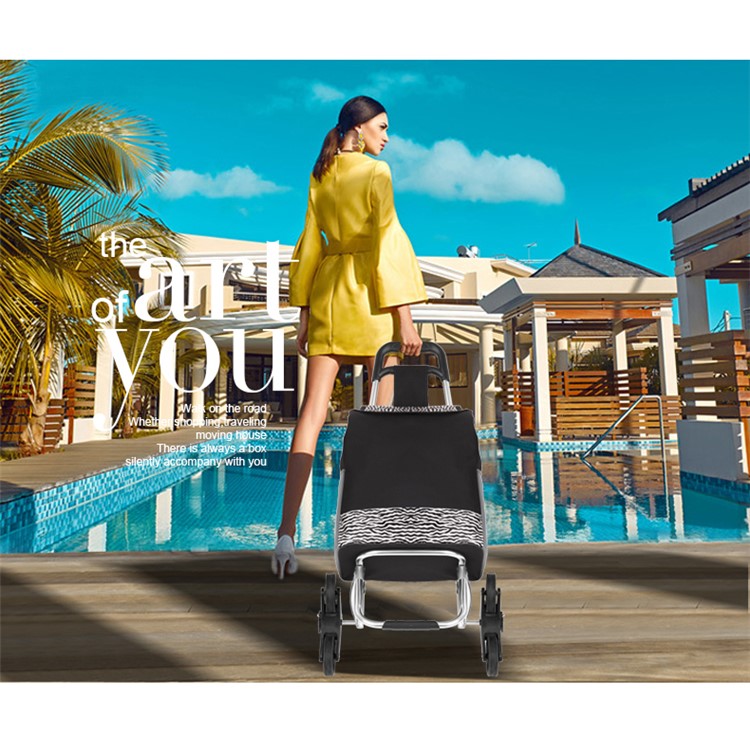 Reusable Collapsible Trolley Bag Shopping Cart with Wheels - Black-18