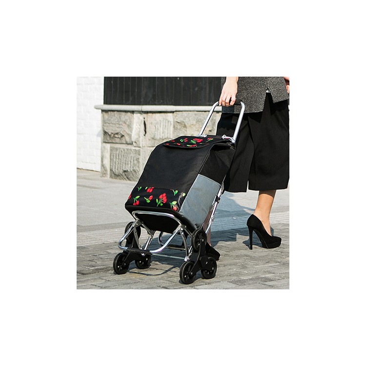 Reusable Collapsible Shopping Cart Trolley Bag with Wheels - Flowers Pattern-2