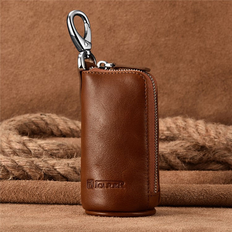 ICARER Genuine Leather Wallet Key Chain Pouch for Men - Brown-4