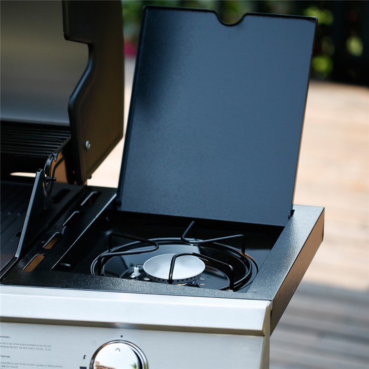 Gas Grill 48,000-BTU 3 Burner + 1 side burner Patio Garden Backyard Stainless Steel Barbecue Grill BBQ Outdoor Cooking with Two Foldable Shelves-5