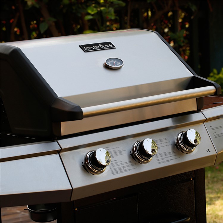Gas Grill 48,000-BTU 3 Burner + 1 side burner Patio Garden Backyard Stainless Steel Barbecue Grill BBQ Outdoor Cooking with Two Foldable Shelves-6