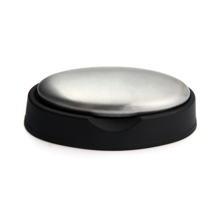 Portable Magic Soap Eliminating Odor Remover Stainless Steel Oval Soap with Soap Box - Silver-2