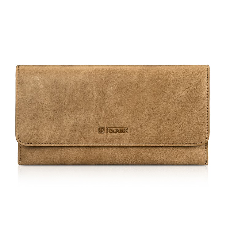 Funda De Cuero Genuina Billetera ICARER Para IPhone 8 Plus / 7 Plus / 7 Etc. - Caqui-2
