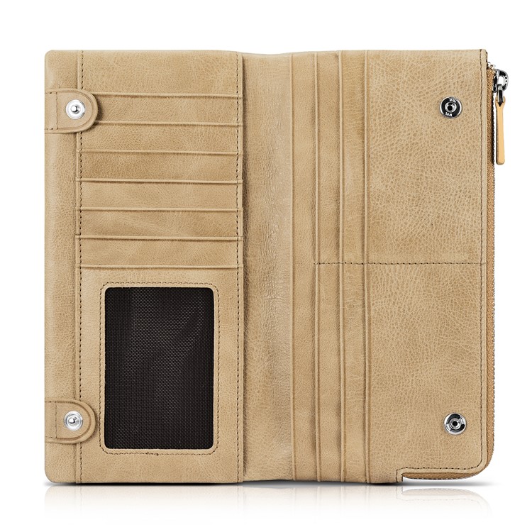 ICARER Universal Genuine Leather Zipper Pouch Case with Multiple Card Slots for iPhone 7 Plus etc. Size: 19 x 9.5 x 1.8cm - Khaki-4