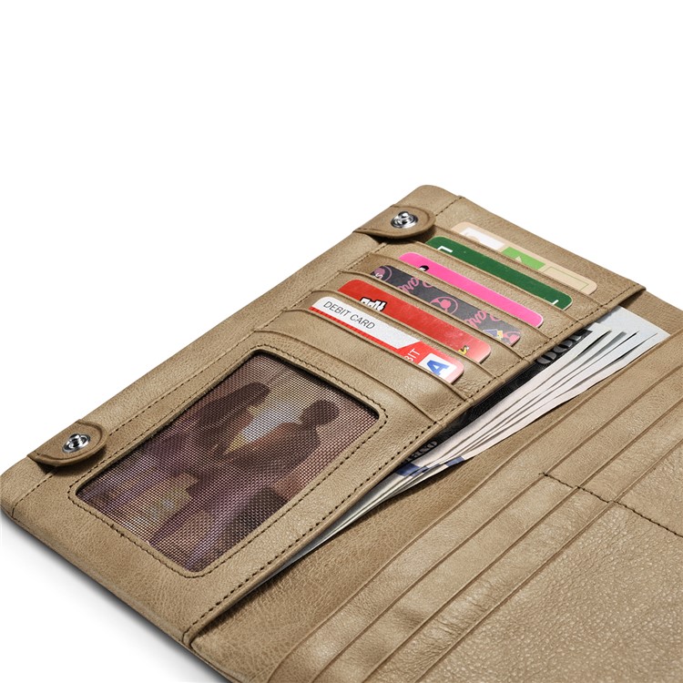ICARER Universal Genuine Leather Zipper Pouch Case with Multiple Card Slots for iPhone 7 Plus etc. Size: 19 x 9.5 x 1.8cm - Khaki-7