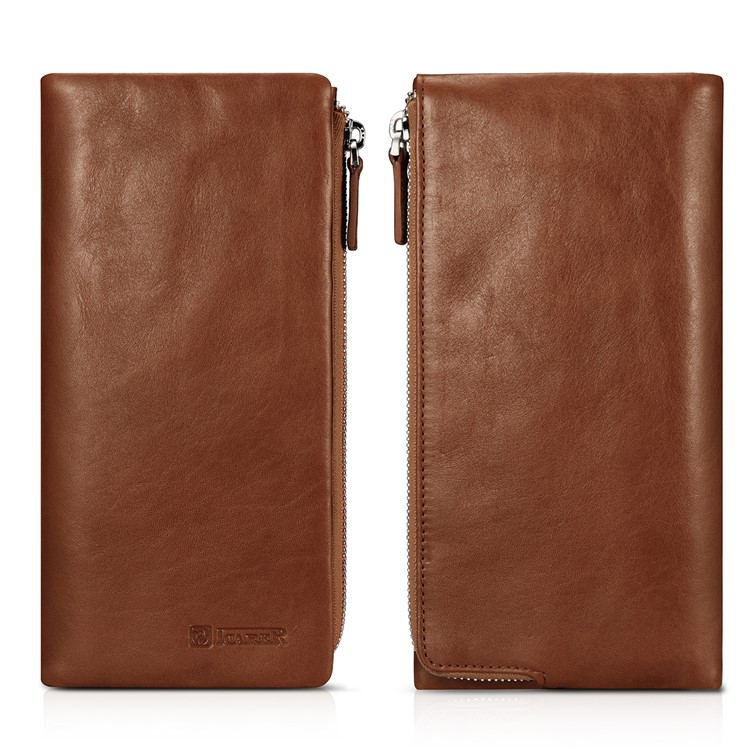 ICARER Universal Genuine Leather Zipper Pouch Long Purse with 13 Card Slots for iPhone 7 Plus etc. Size: 19 x 9.5 x 1.8cm - Coffee-10