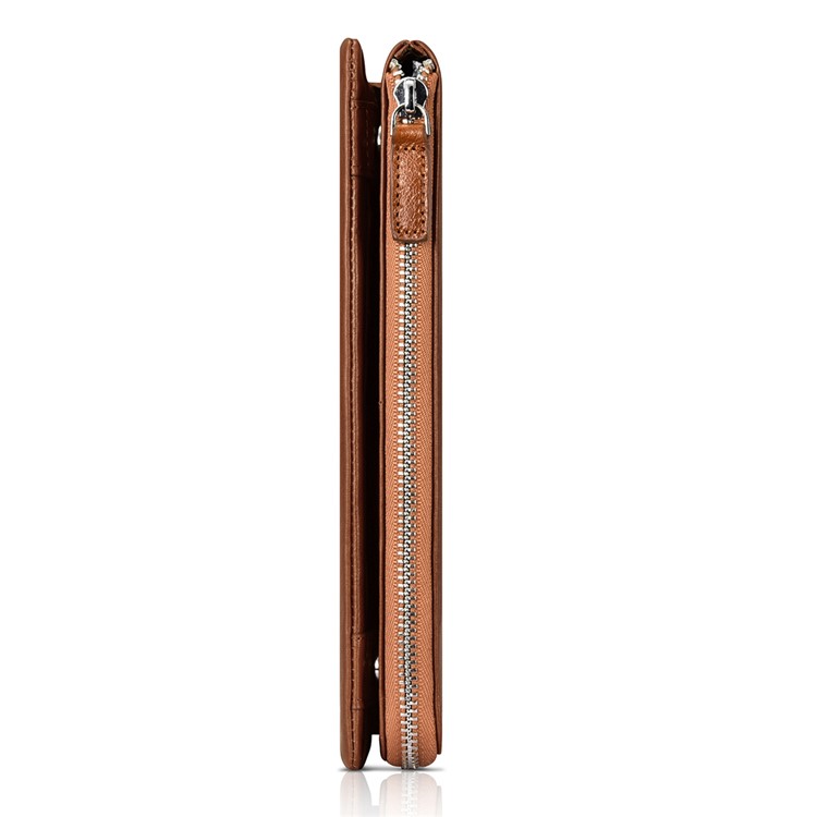 ICARER Universal Genuine Leather Zipper Pouch Long Purse with 13 Card Slots for iPhone 7 Plus etc. Size: 19 x 9.5 x 1.8cm - Coffee-2