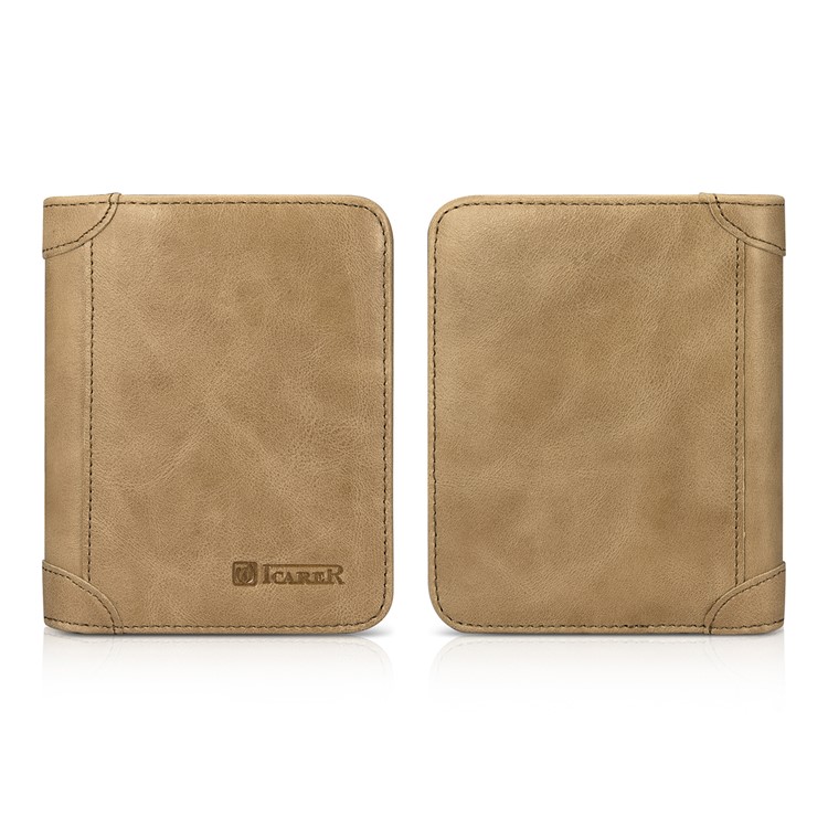 ICARER Luxury Genuine Leather Men Bifold Wallet with Card/Photo/Cash Slots - Khaki-10