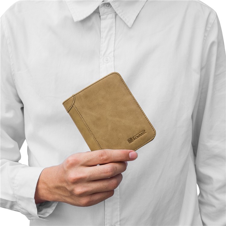 ICARER Luxury Genuine Leather Men Bifold Wallet with Card/Photo/Cash Slots - Khaki-12