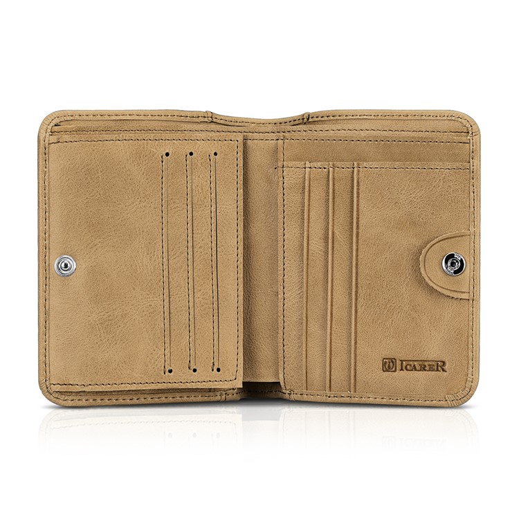ICARER Luxury Genuine Leather Men Bifold Wallet with Card/Photo/Cash Slots - Khaki-4