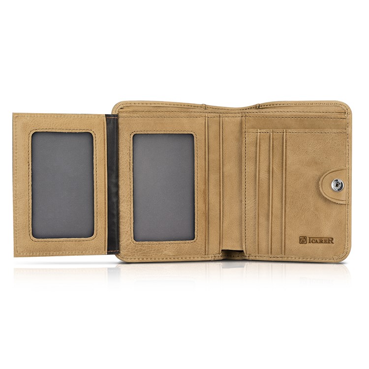 ICARER Luxury Genuine Leather Men Bifold Wallet with Card/Photo/Cash Slots - Khaki-5