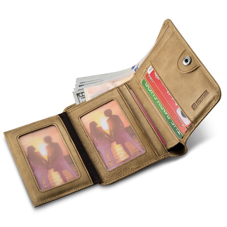 ICARER Luxury Genuine Leather Men Bifold Wallet with Card/Photo/Cash Slots - Khaki-6