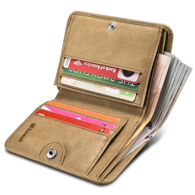 ICARER Luxury Genuine Leather Men Bifold Wallet with Card/Photo/Cash Slots - Khaki-7