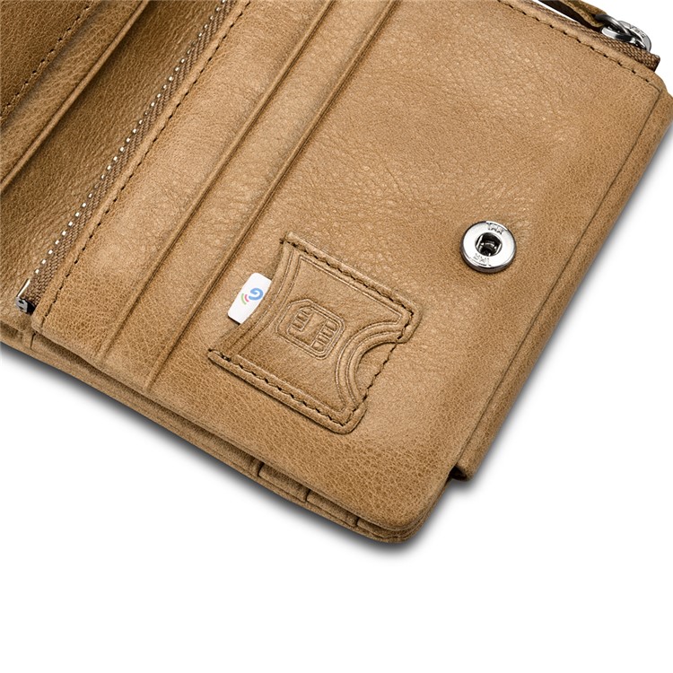 ICARER Tri-fold Luxury Genuine Leather Men Pocket Wallet with Coin Zipper Pouch - Khaki-10