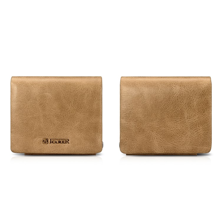 ICARER Tri-fold Luxury Genuine Leather Men Pocket Wallet with Coin Zipper Pouch - Khaki-13