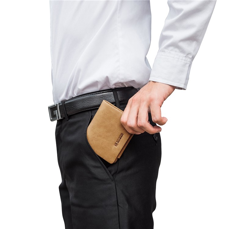 ICARER Tri-fold Luxury Genuine Leather Men Pocket Wallet with Coin Zipper Pouch - Khaki-2