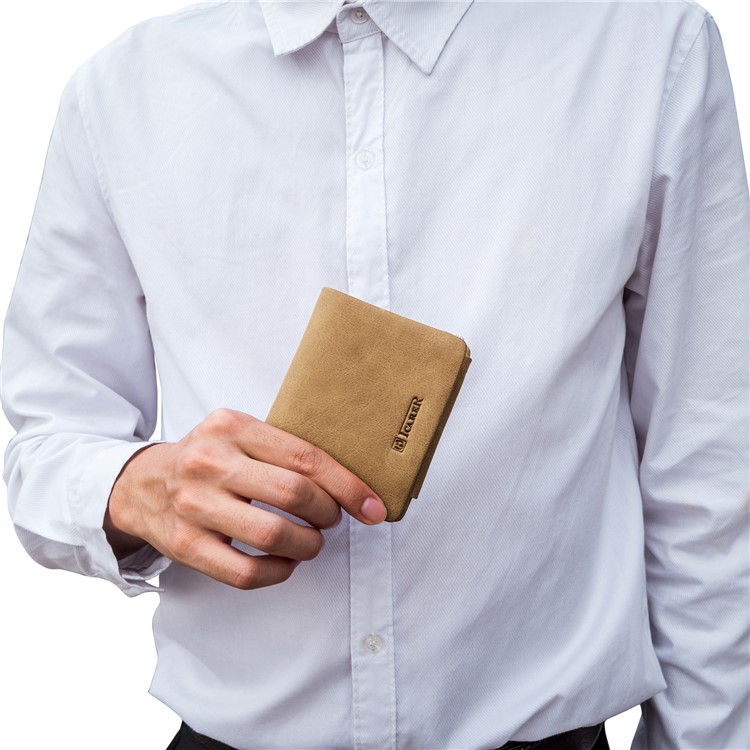 ICARER Tri-fold Luxury Genuine Leather Men Pocket Wallet with Coin Zipper Pouch - Khaki-3
