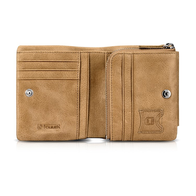 ICARER Tri-fold Luxury Genuine Leather Men Pocket Wallet with Coin Zipper Pouch - Khaki-6