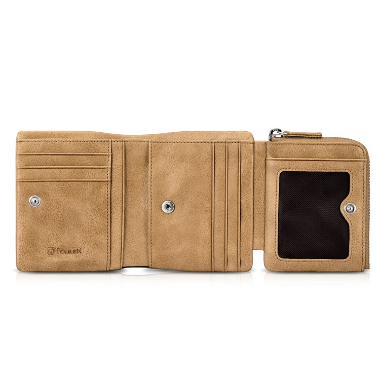 ICARER Tri-fold Luxury Genuine Leather Men Pocket Wallet with Coin Zipper Pouch - Khaki-7