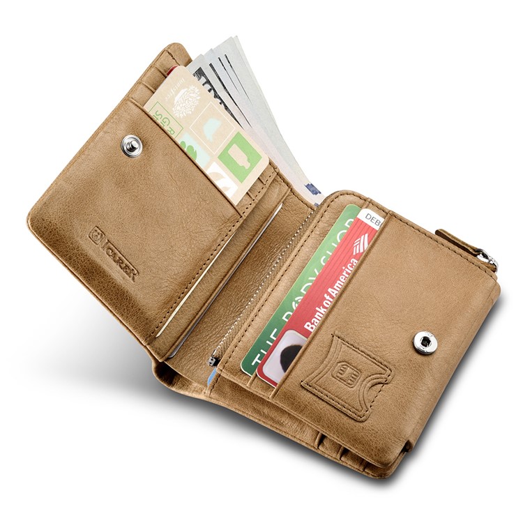 ICARER Tri-fold Luxury Genuine Leather Men Pocket Wallet with Coin Zipper Pouch - Khaki-8