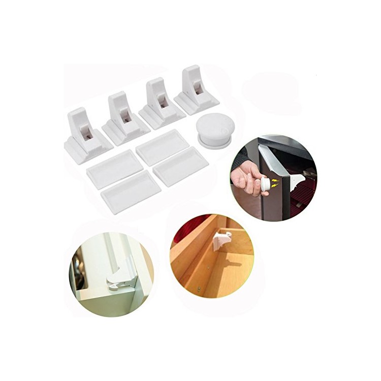 Self Sticking Magnetic Locking System Magnetic Cabinet Locks Set for Cabinets & Drawers-1