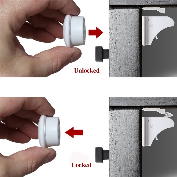 Self Sticking Magnetic Locking System Magnetic Cabinet Locks Set for Cabinets & Drawers-6