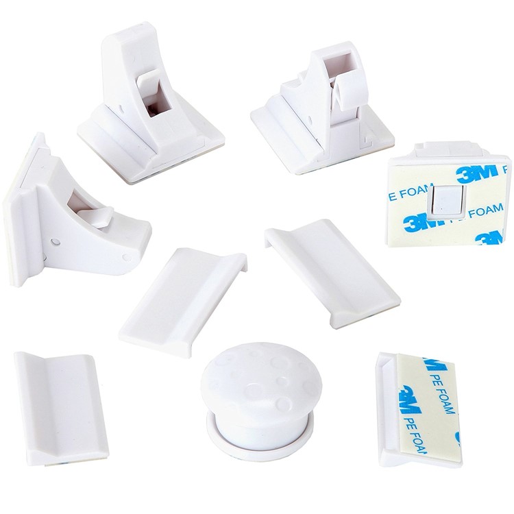 Self Sticking Magnetic Locking System Magnetic Cabinet Locks Set for Cabinets & Drawers-7
