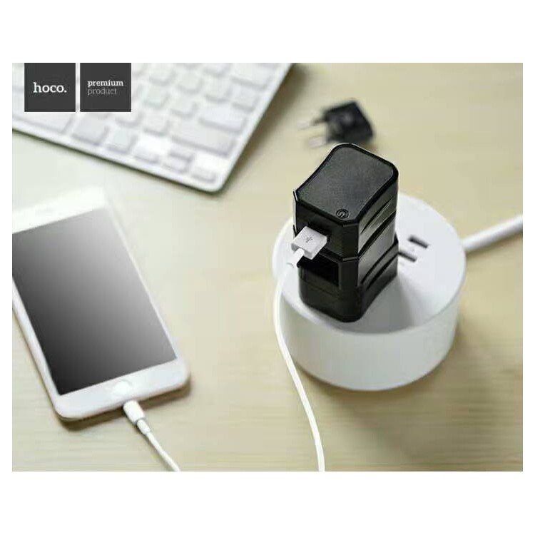 HOCO AC2 One USB Port Universal World Wide Travel Charger Adapter Travel Power Socket Converter - Black-6