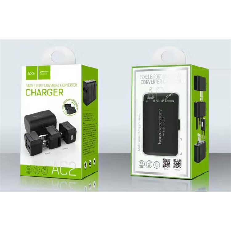 HOCO AC2 One USB Port Universal World Wide Travel Charger Adapter Travel Power Socket Converter - Black-8