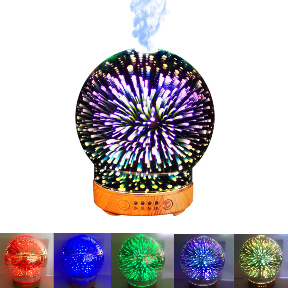 100ML Round Shape Ultrasonic Essential Oil Diffuser with 3D Effect 16 LED Color Changing Night Light - EU Plug-1