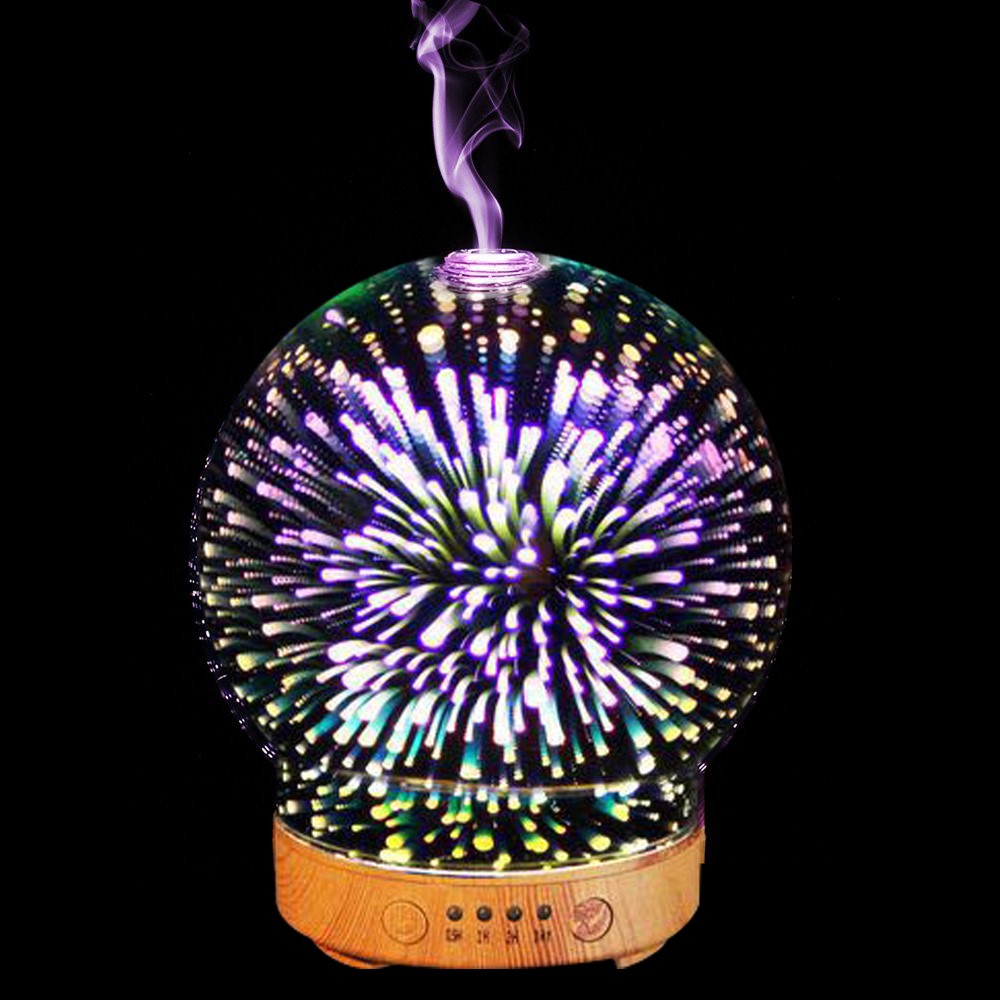100ML Round Shape Ultrasonic Essential Oil Diffuser with 3D Effect 16 LED Color Changing Night Light - EU Plug-2