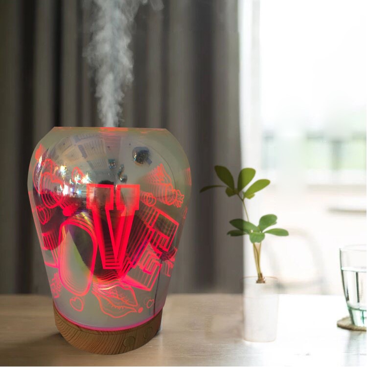 100ml LOVE Pattern Ultrasonic Cool Mist Humidifier with 3D Effect and 16 LED Night Light Color - EU Plug-1